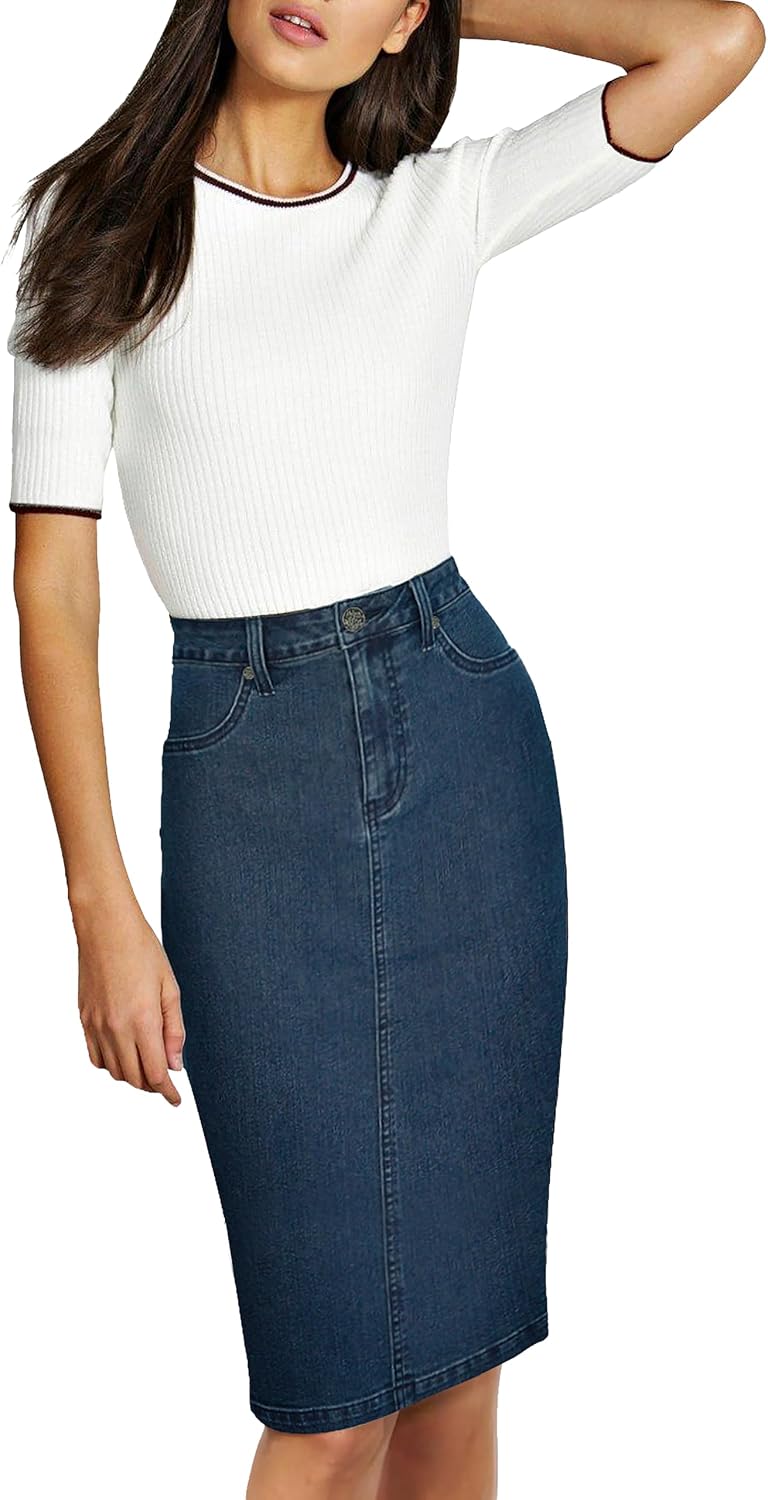 Fame Super Comfy Stretch Denim Skirt women's clothing with real, functional pockets