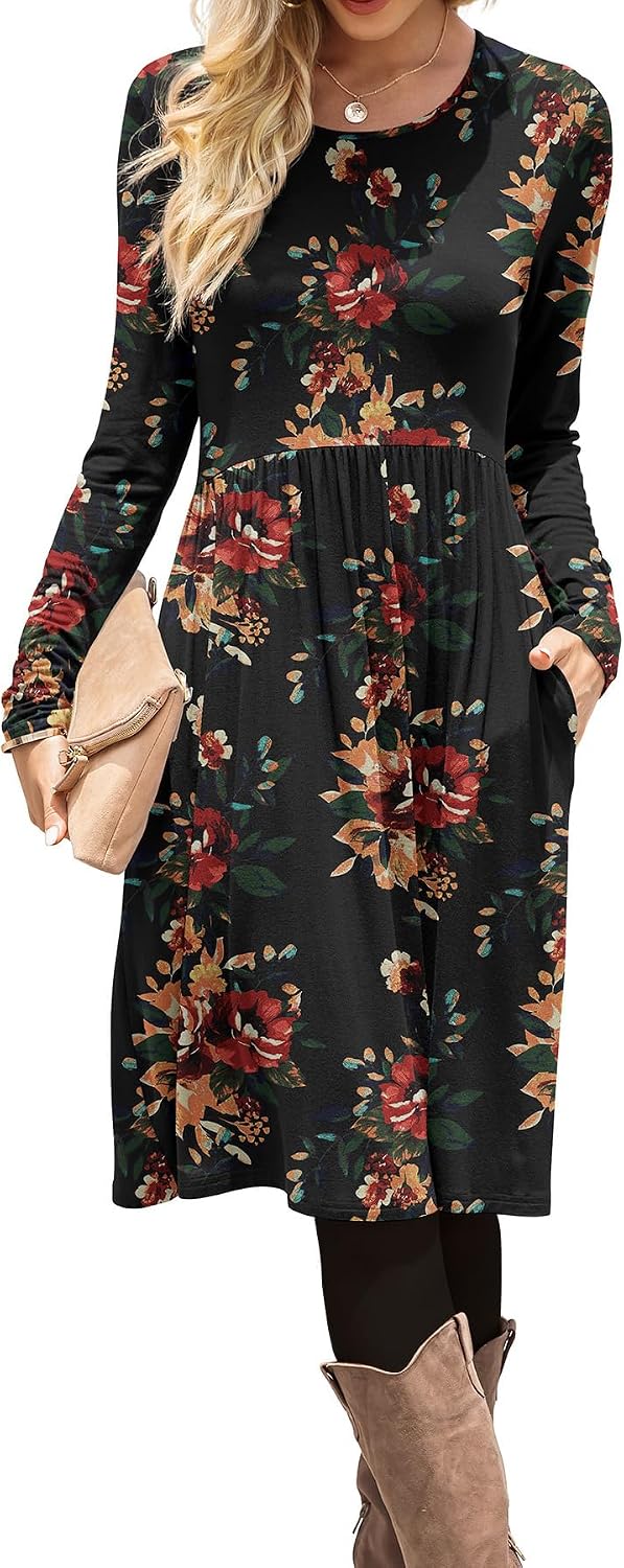 DB MOON Long-Sleeve Empire-Waist Dress women's clothing with real, functional pockets