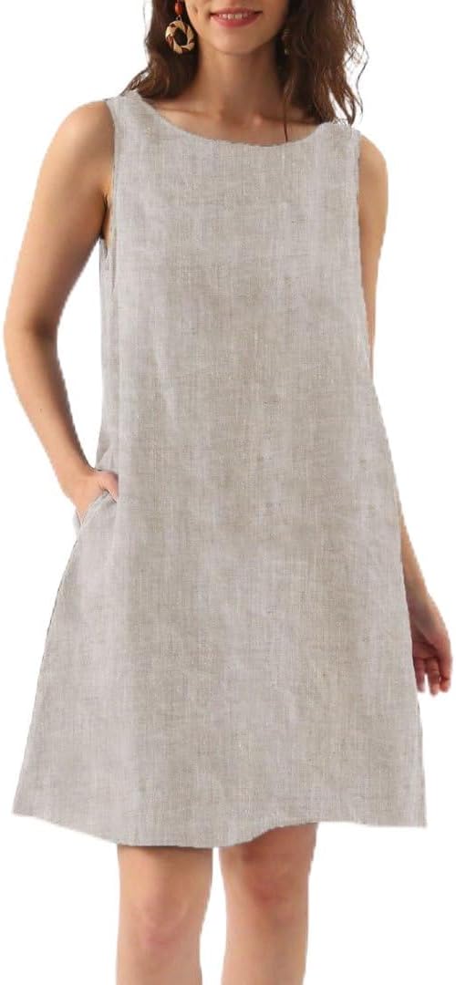 Amazhiyu 100% Linen Shift Dress women's clothing with real, functional pockets