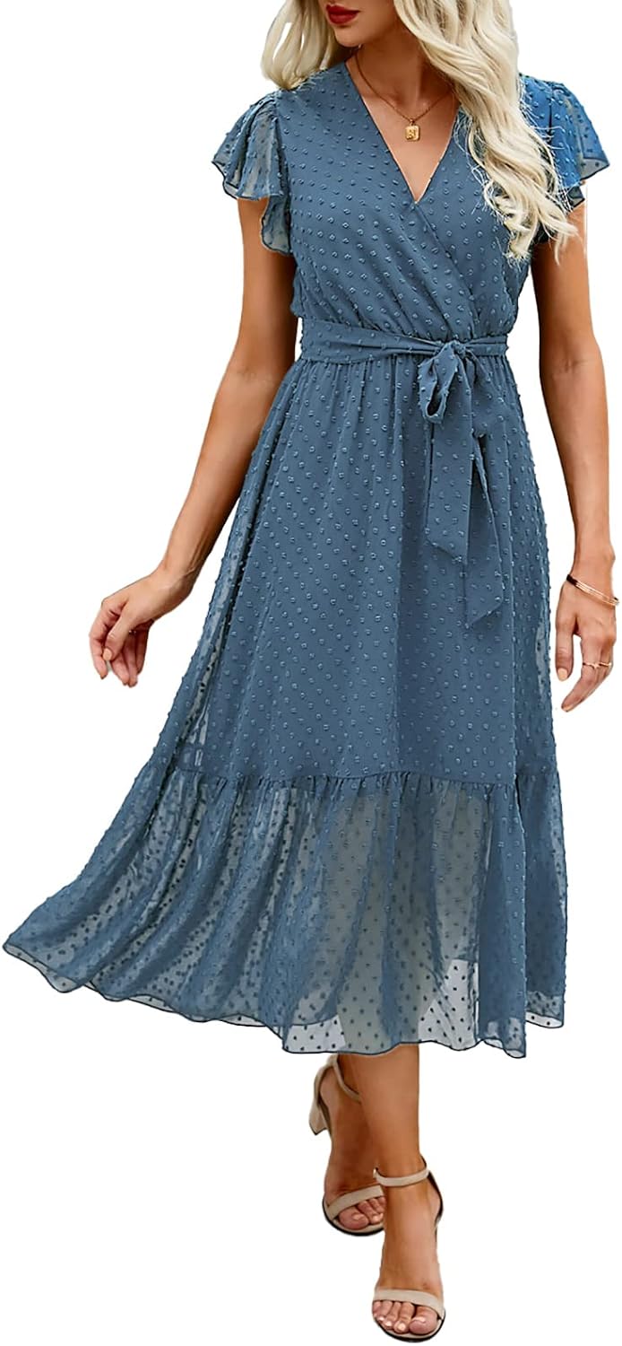 BTFBM Bohemian Wrap Ruffle Dress women's clothing with real, functional pockets