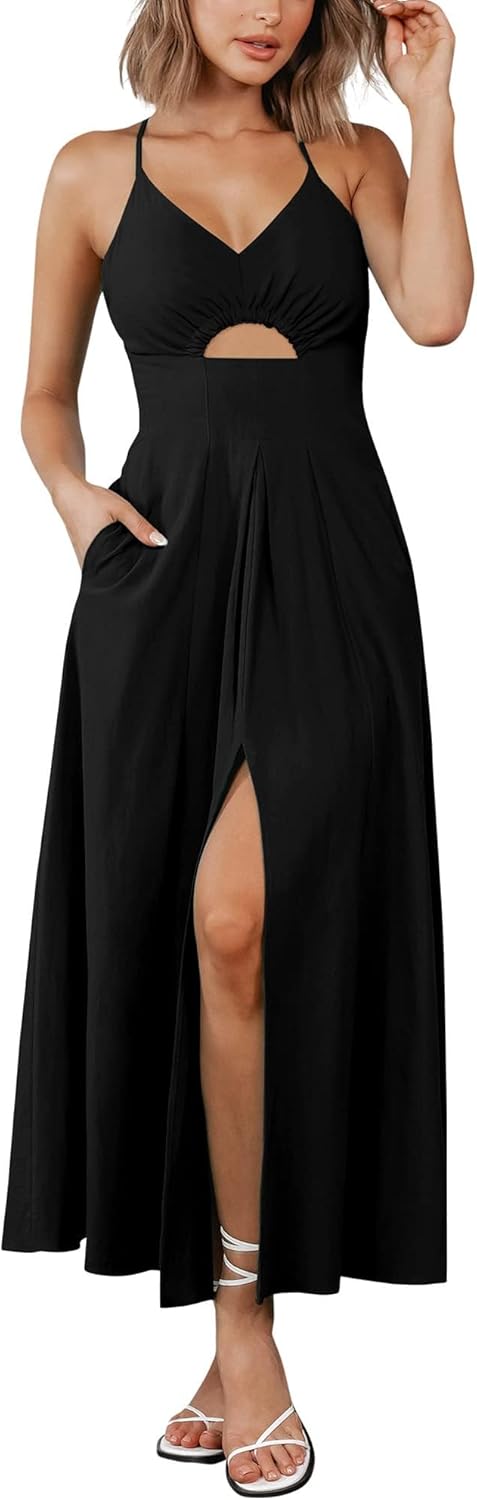 BTFBM Cutout Spaghetti-Strap Maxi women's clothing with real, functional pockets