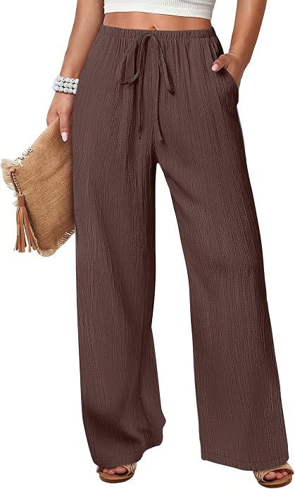 Duyang Drawstring Cotton-Linen Wide-Leg Trousers women's clothing with real, functional pockets