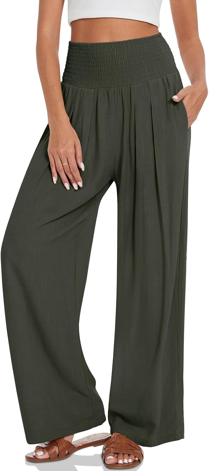 UEU Wide Leg Linen Palazzo Pants women's clothing with real, functional pockets