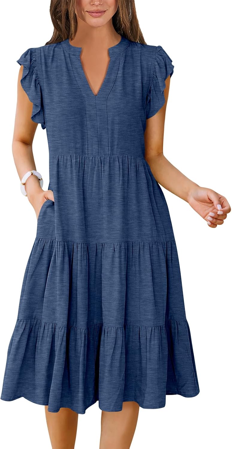 ANRABESS V-Neck Tiered Swing Dress women's clothing with real, functional pockets