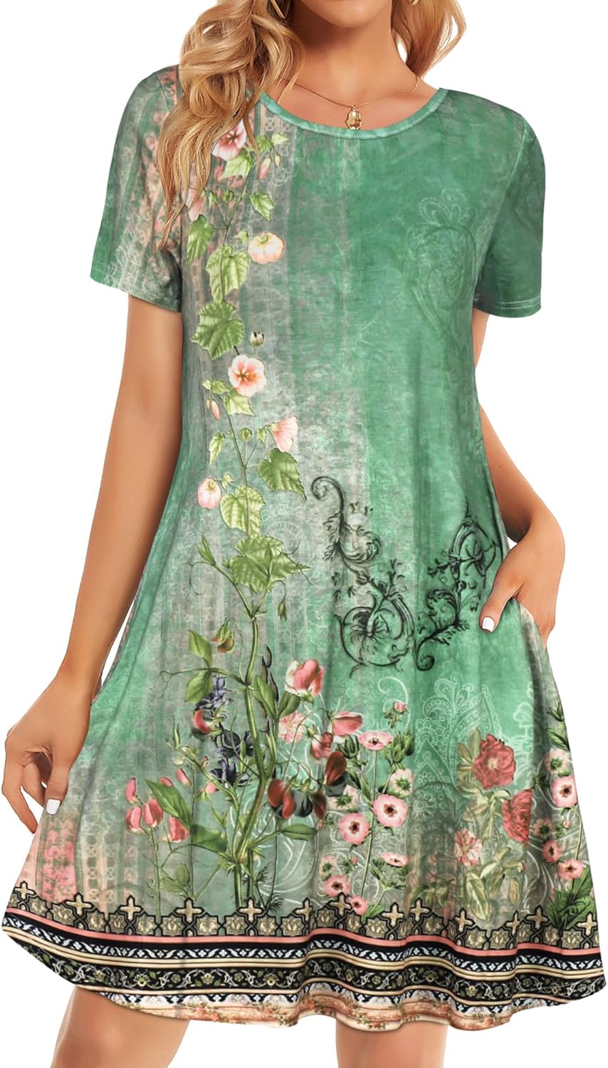 elescat Floral Flowy Beach T-Shirt Sundress women's clothing with real, functional pockets