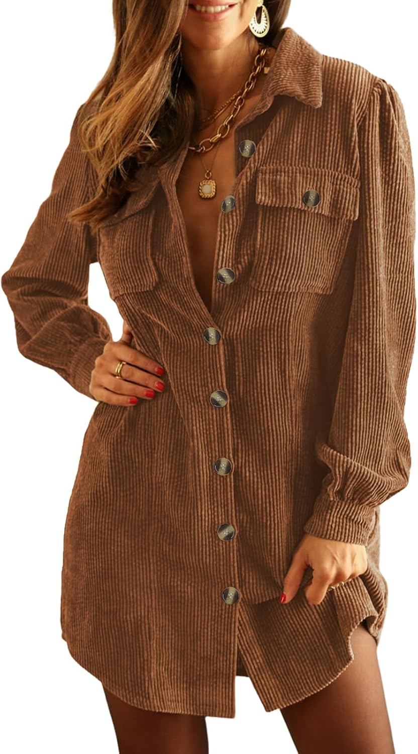 Alaster Queen Corduroy Button-Front Tunic Dress women's clothing with real, functional pockets