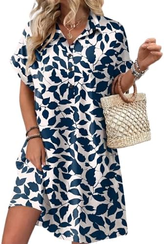 HOTOUCH Blue Floral Shirt Dress with Pockets women's clothing with real, functional pockets