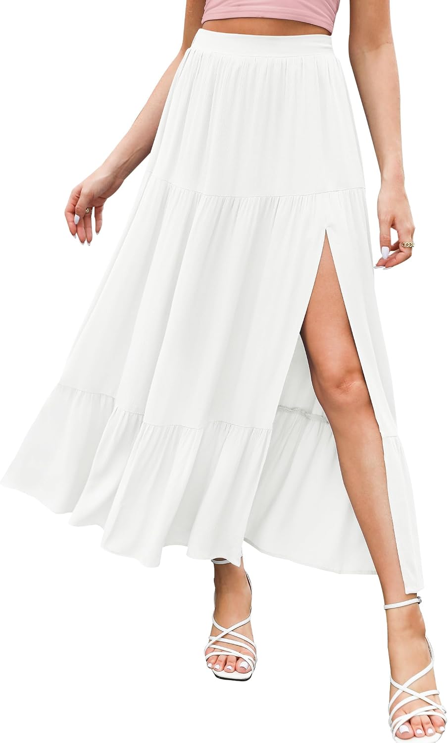 HAEOF Boho Flowy Maxi Skirt with Slit women's clothing with real, functional pockets