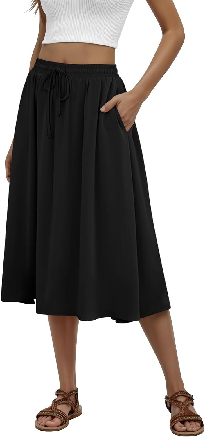 MLXSJ Pleated Flowy Midi Skirt women's clothing with real, functional pockets