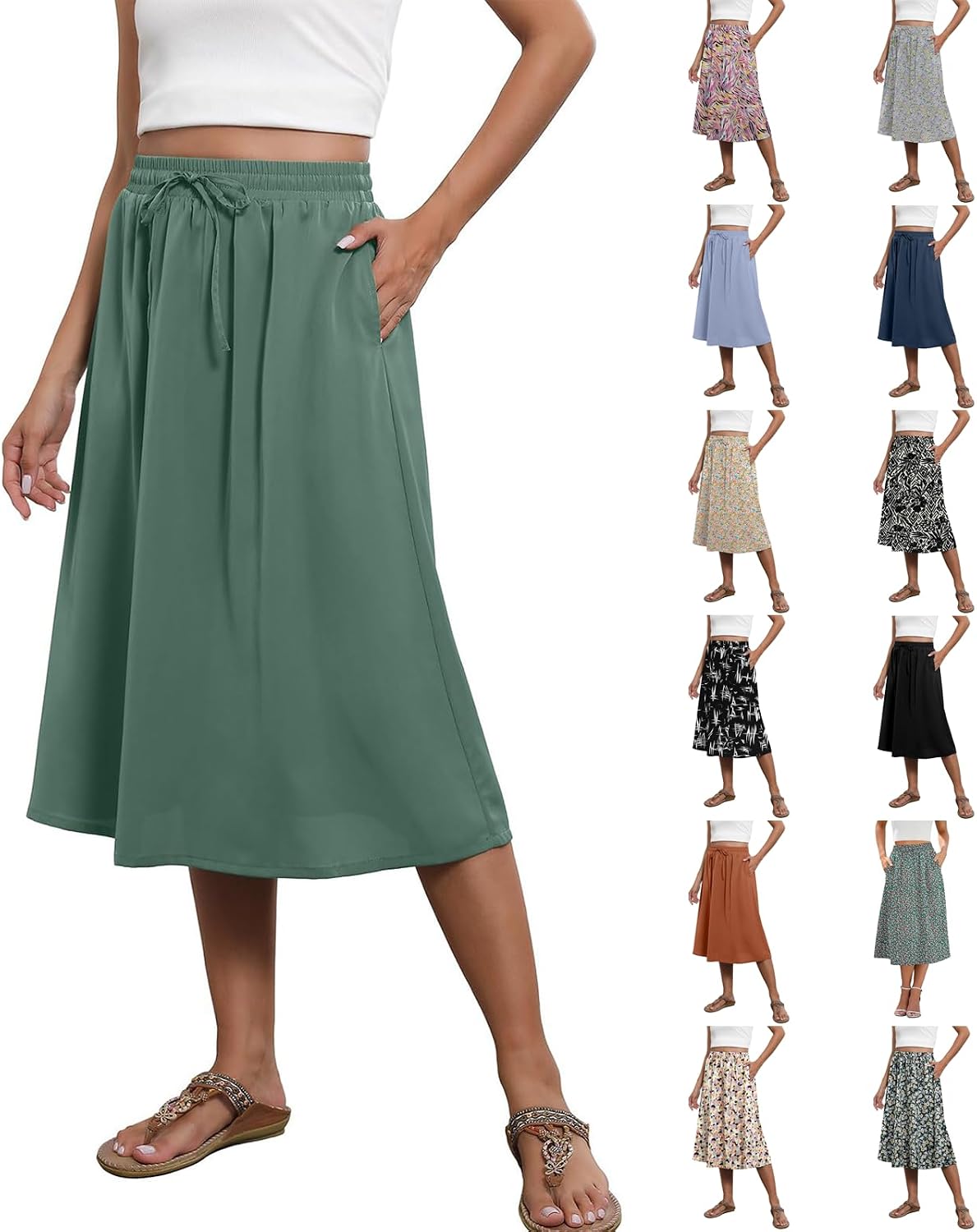 tobchonp Floral Pleated Midi Skirt women's clothing with real, functional pockets