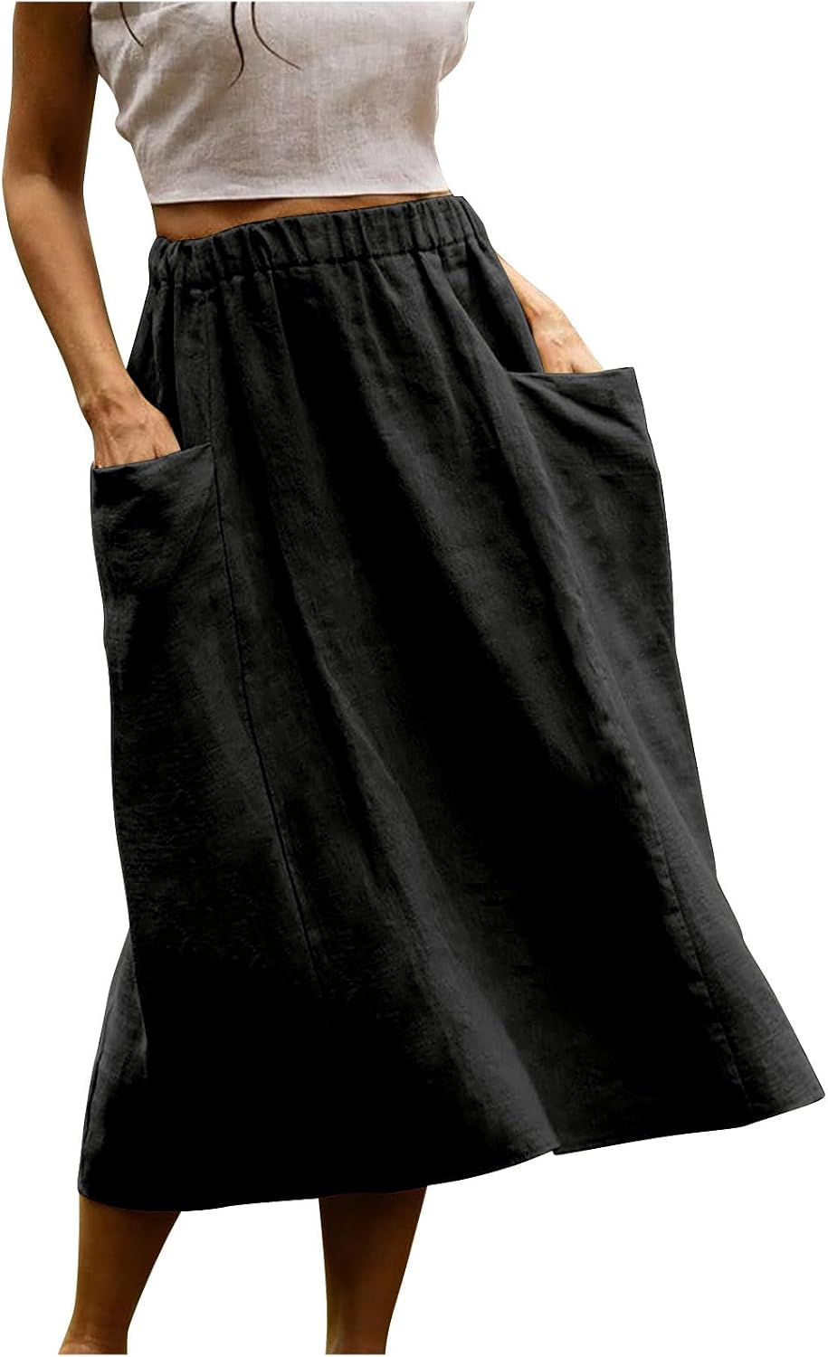 Cotton Basics Cotton Linen Midi Skirt women's clothing with real, functional pockets