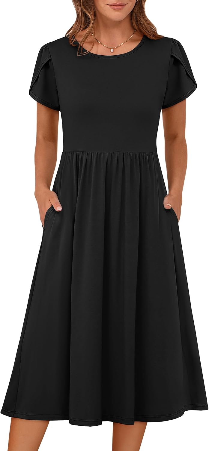 ANRABESS Short Sleeve Floral A-Line Sundress women's clothing with real, functional pockets