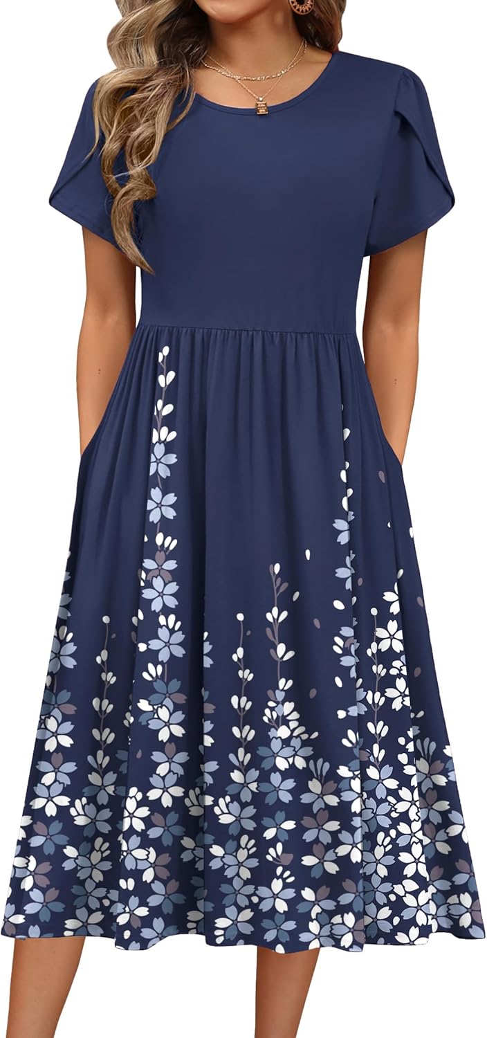 HOTOUCH A-Line T-Shirt Midi Sundress women's clothing with real, functional pockets