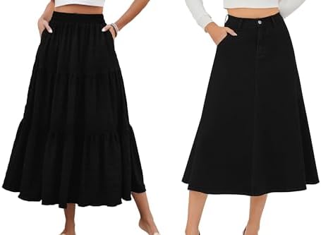 HUSKARY Boho Tiered Maxi Skirt women's clothing with real, functional pockets