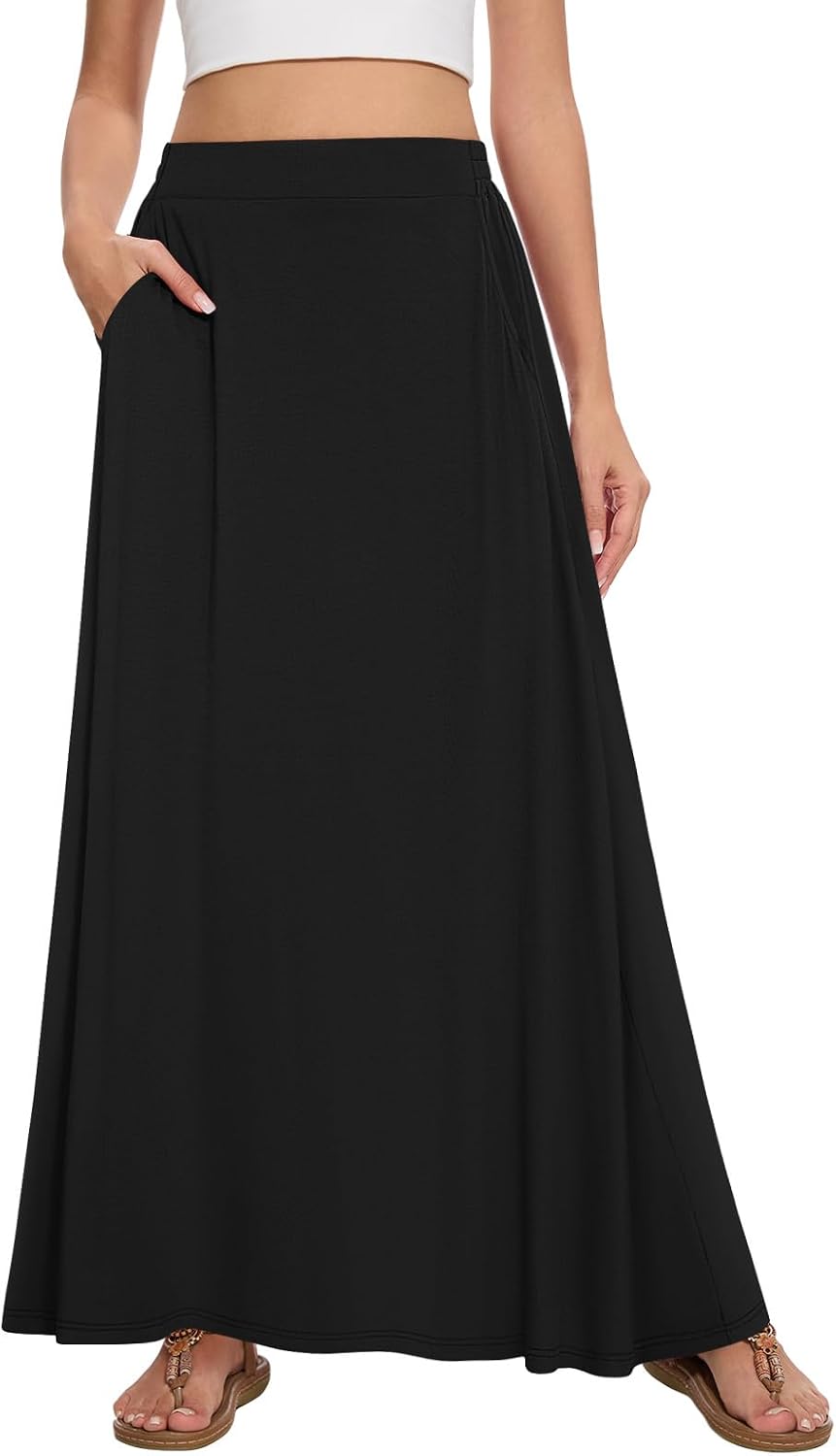 Leafsay A-Line High-Waist Flowy Maxi Skirt women's clothing with real, functional pockets