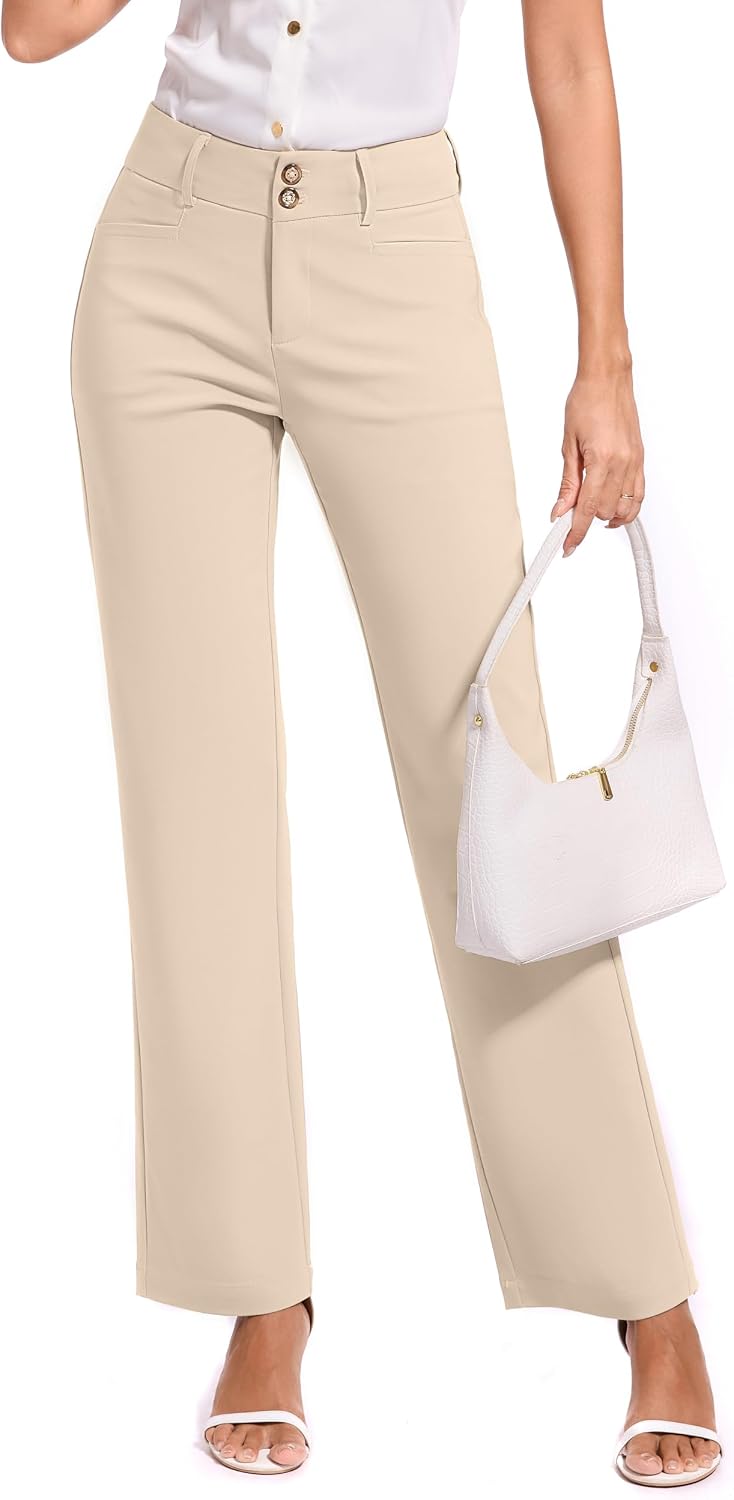 KICZOY Stretch Business Straight Leg Pants women's clothing with real, functional pockets