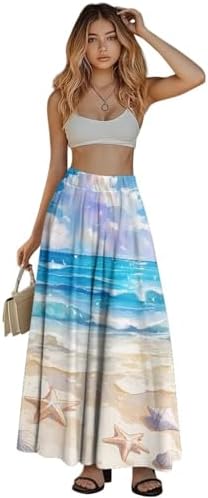 Unbranded Pleated Boho Print Swing Midi Skirt women's clothing with real, functional pockets