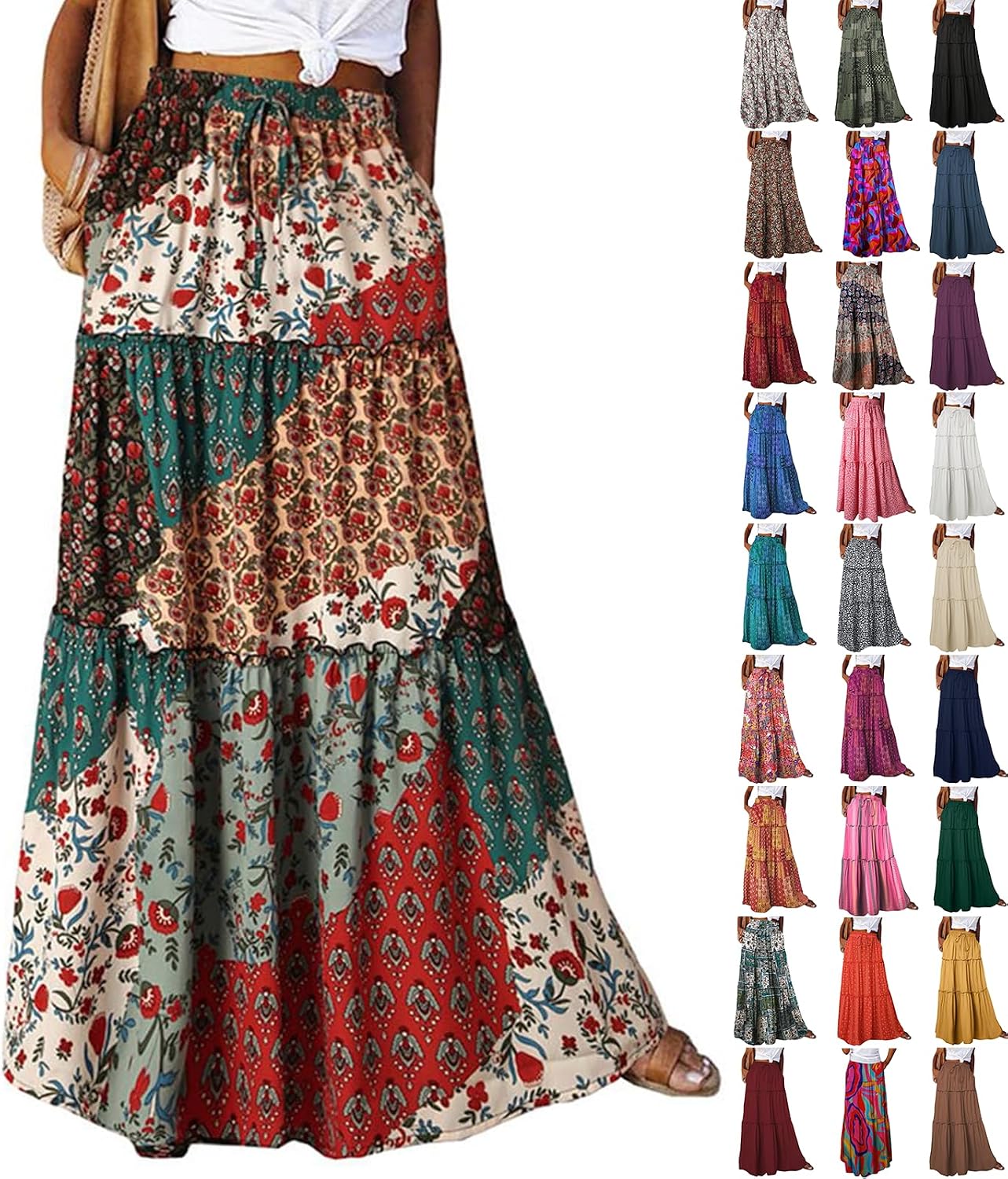 Boho Collective Bohemian Tiered Maxi Skirt women's clothing with real, functional pockets