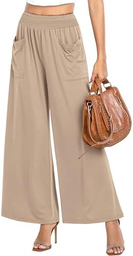 FUNRKLI Smocked Wide Leg Palazzo Pants women's clothing with real, functional pockets