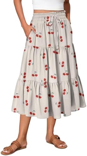 Unbranded Retro Floral Ruffle Boho Maxi Skirt women's clothing with real, functional pockets