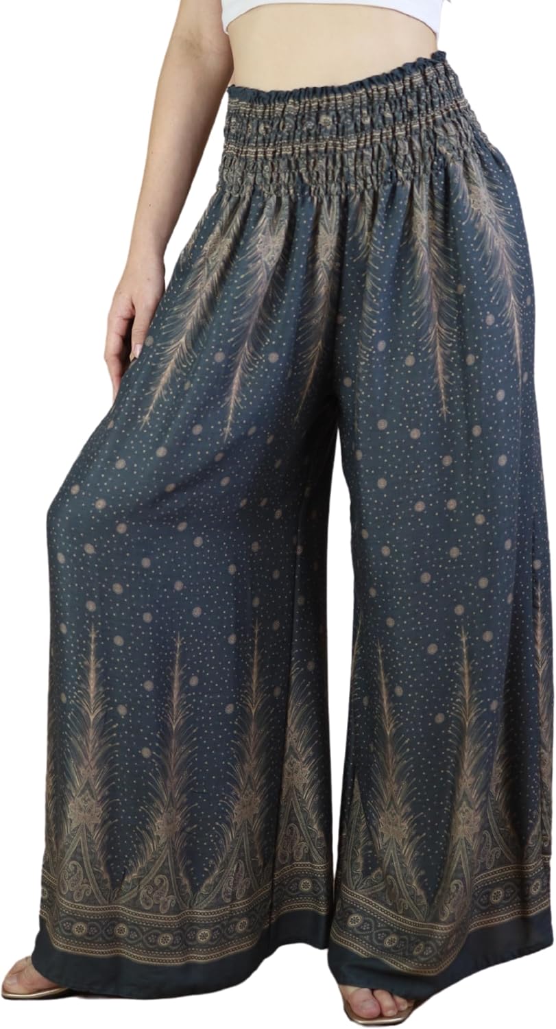 Boho Pants Boho Printed Wide-Leg Palazzo Pants women's clothing with real, functional pockets