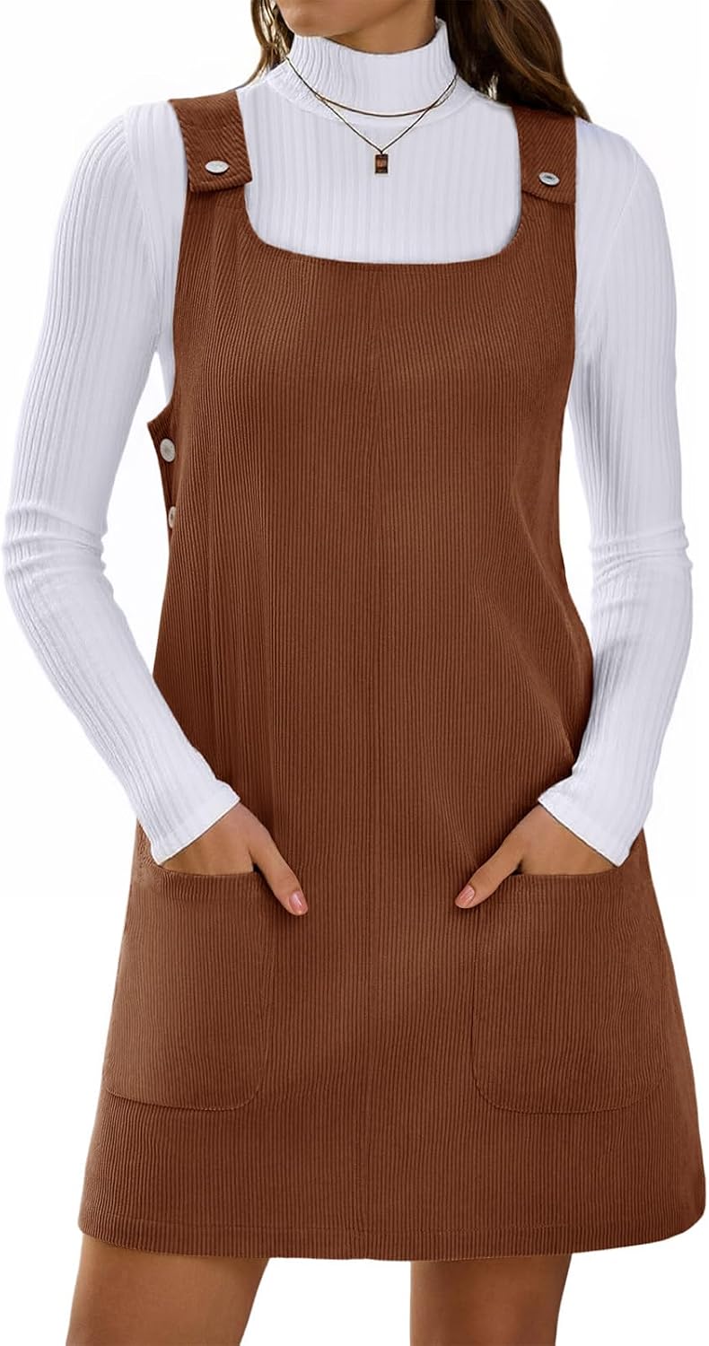 Yousify Corduroy Jumper Mini Dress women's clothing with real, functional pockets