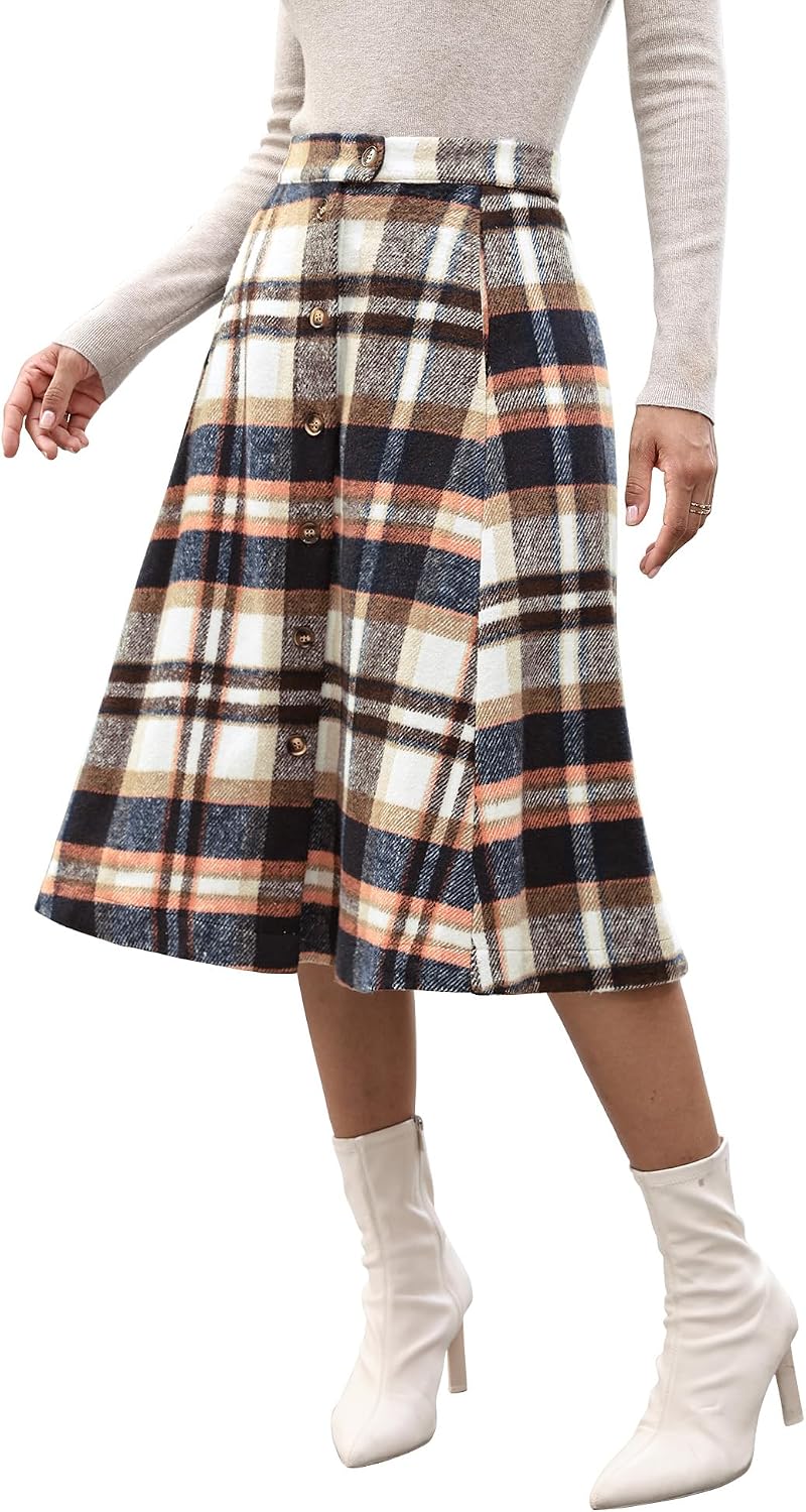 luvamia Plaid Button-Down Midi Skirt women's clothing with real, functional pockets