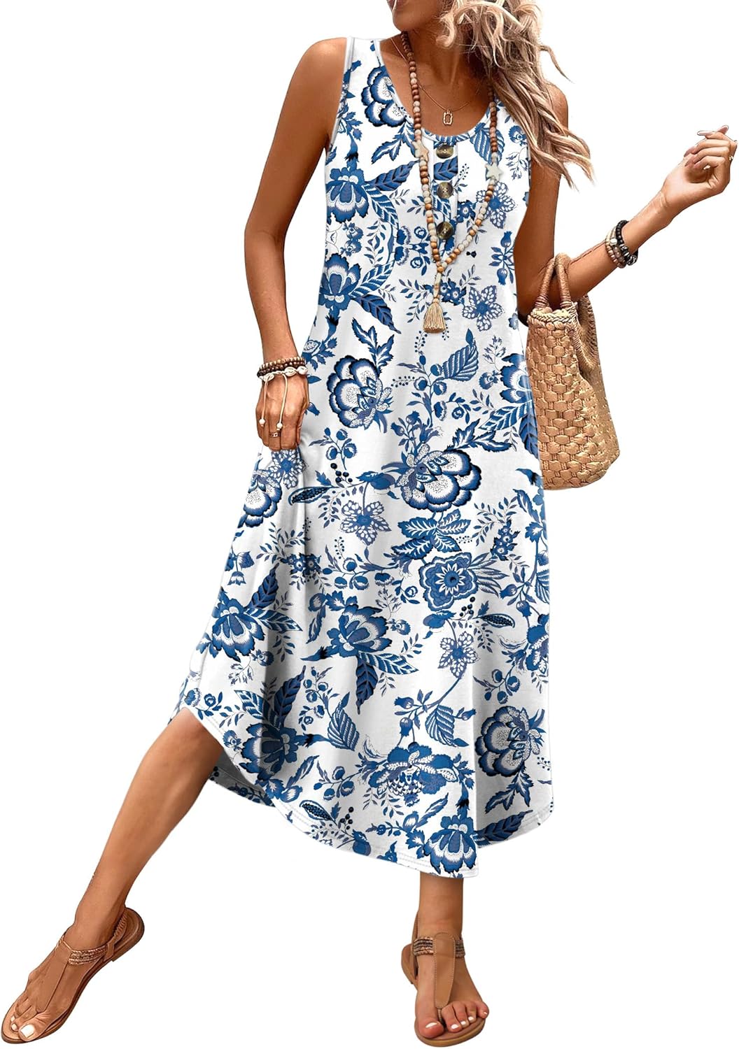 WIHOLL Button-Front Sleeveless Midi women's clothing with real, functional pockets
