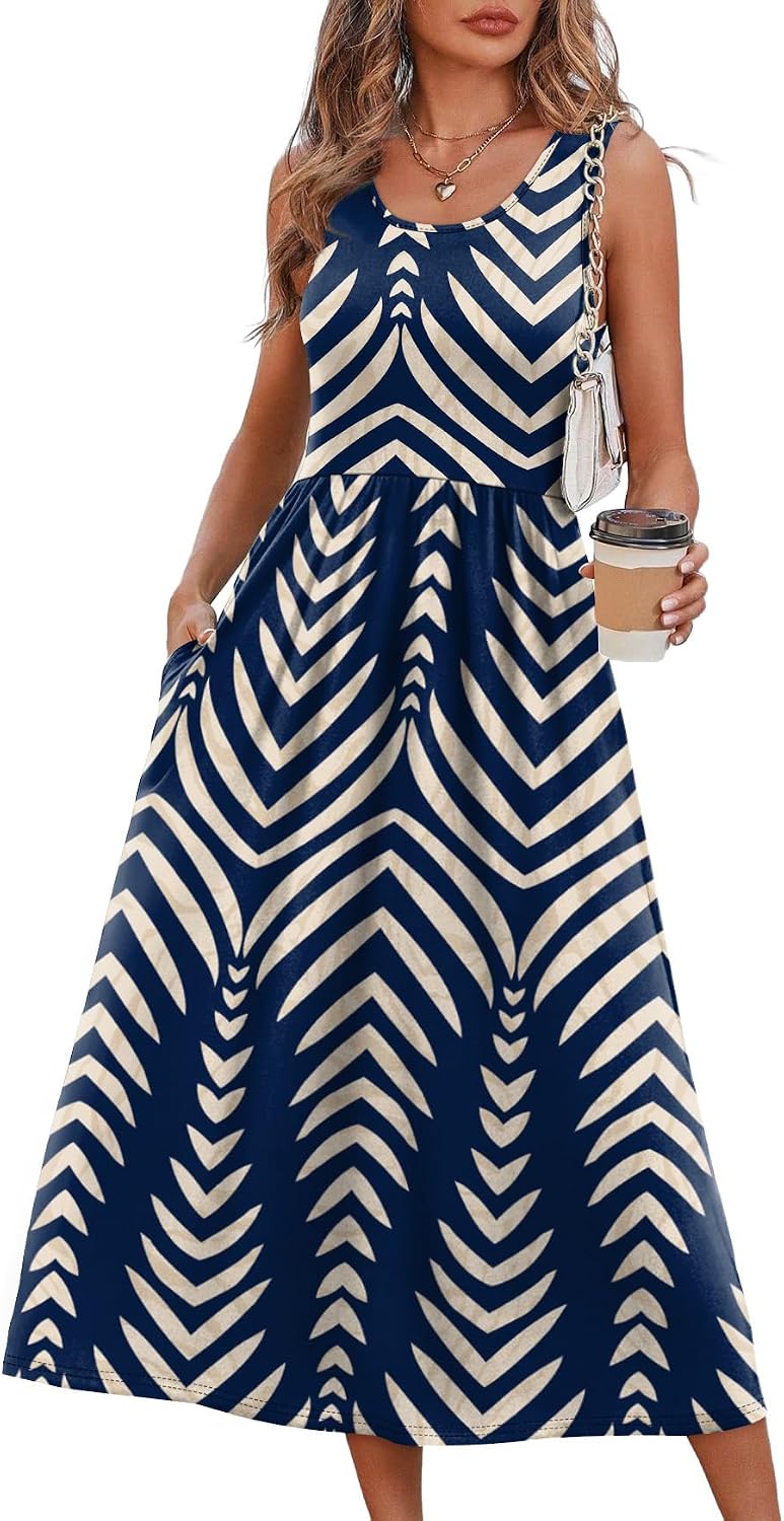 WIHOLL Sleeveless Flowy Summer Dress women's clothing with real, functional pockets