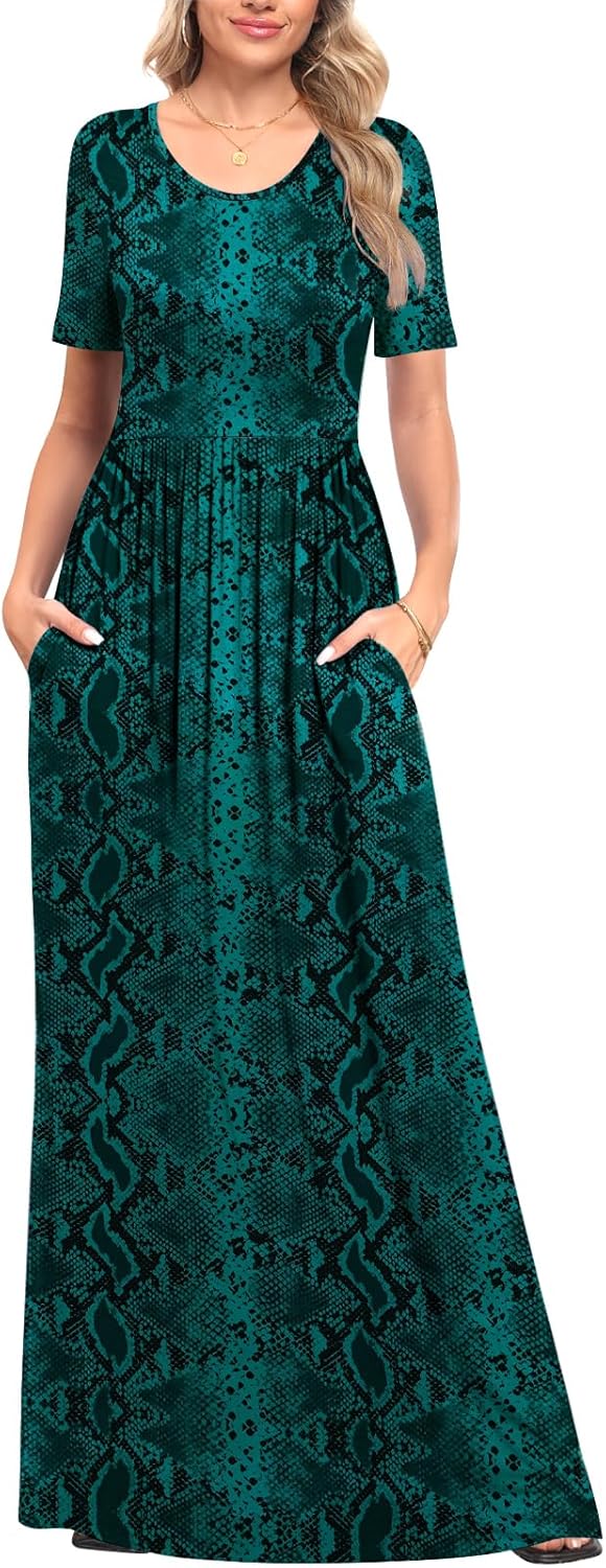 Linkily Snake-Print Teal Maxi women's clothing with real, functional pockets