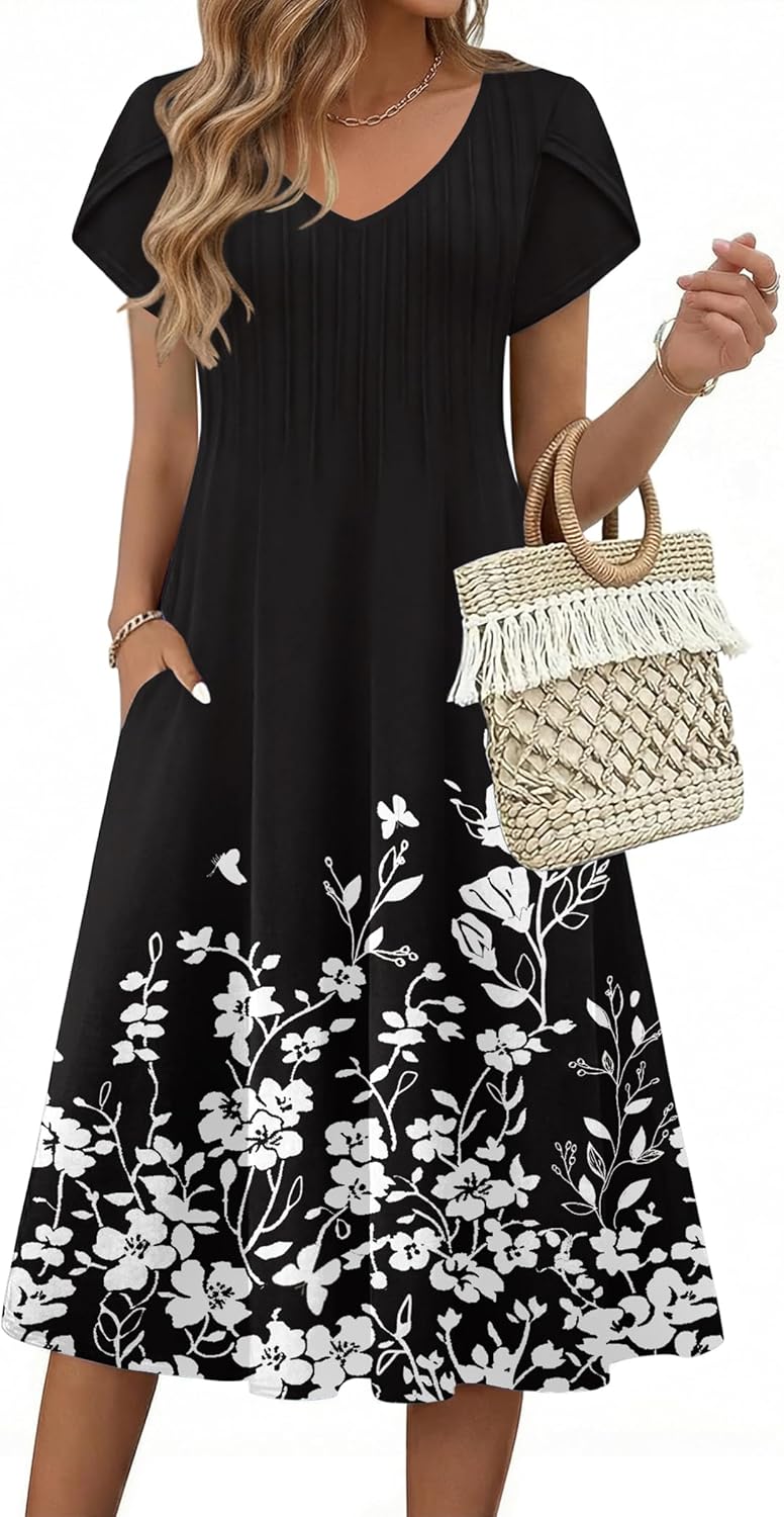 Zeagoo Pleated Boho Midi A-Line women's clothing with real, functional pockets