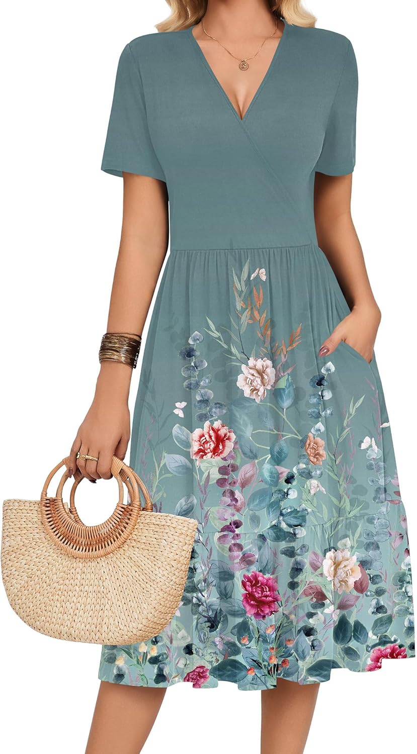 Zeagoo Tiered Wrap V-Neck Midi women's clothing with real, functional pockets