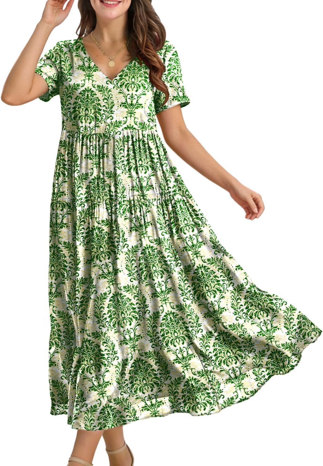 YESNO Floral V-Neck Maxi Dress women's clothing with real, functional pockets