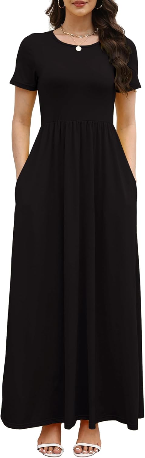 COSSEN Crew-Neck Swing Maxi women's clothing with real, functional pockets