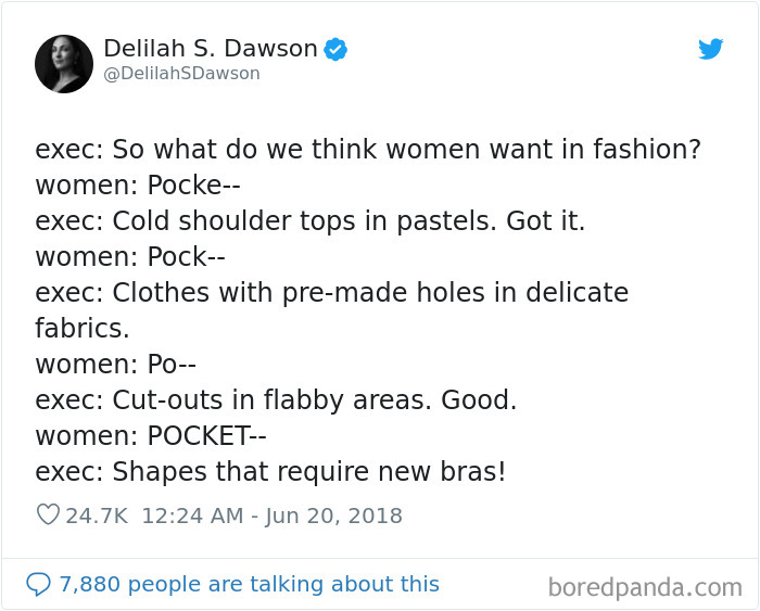 Executive pointing meme about the decision to make women's pockets decorative instead of functional