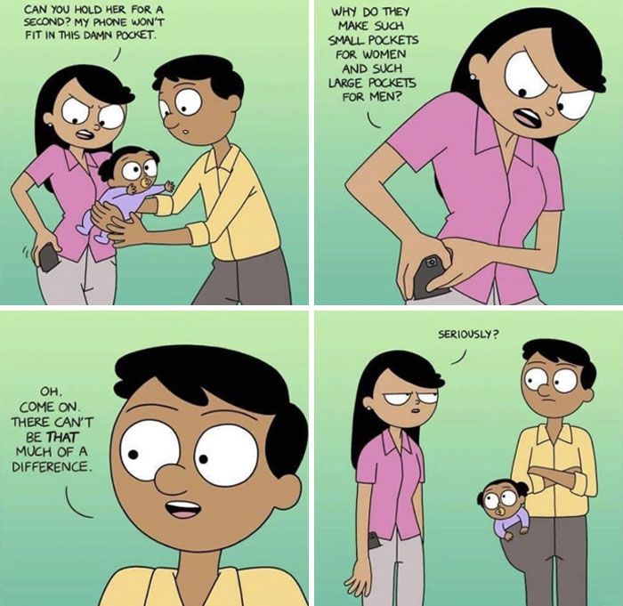 Meme about women's pockets being so small only a baby could barely fit inside them