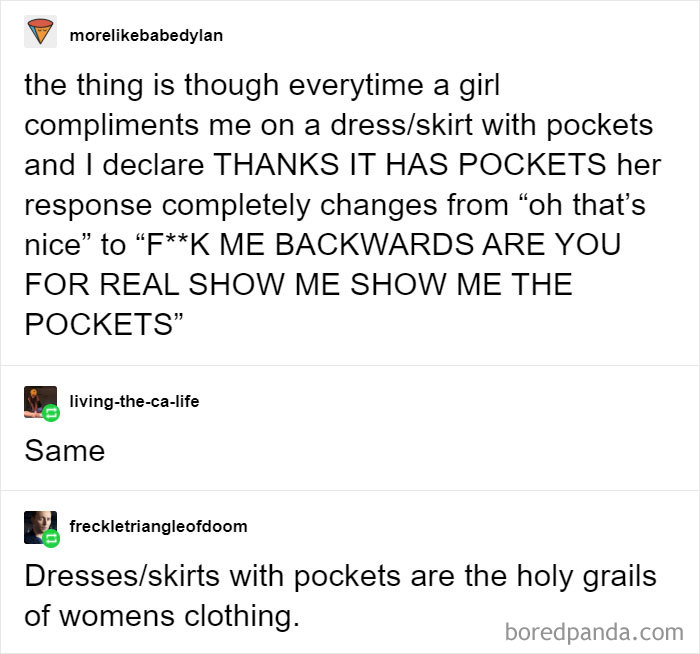 Holy grail meme about the rare and sacred discovery of a dress with real functional pockets